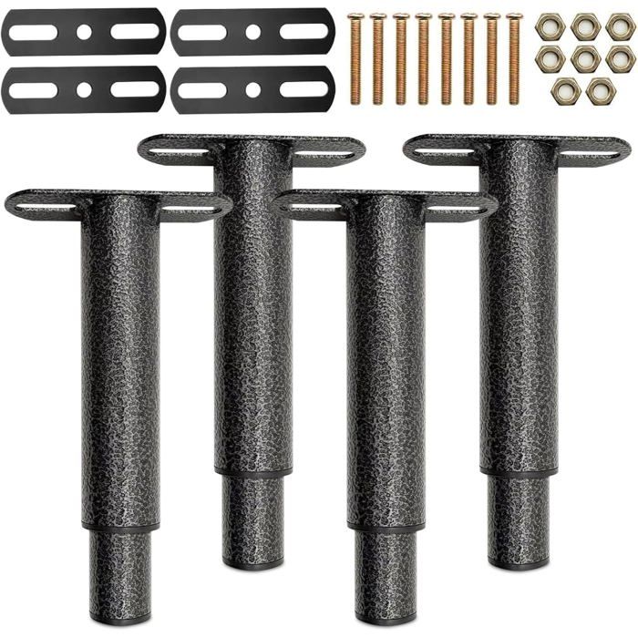 Pieds de lit réglables - Lot de 4 - Acier robuste - Hauteur 25 à 42 cm - Renfort sommier central - Support cadre lit RATELIER