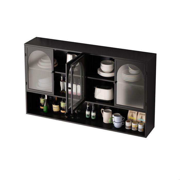 Armoire murale à 4 portes vitrée en verre gris noir 120 cm meuble haut métal style industriel JOINERY