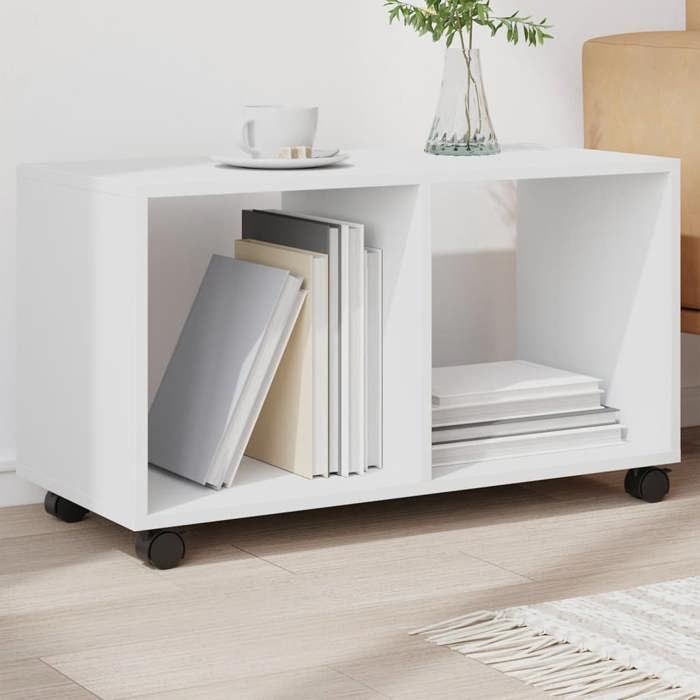 Petite Table basse NANAS Neuf Armoire à roulettes blanc 72x33x42 5 cm bois dingénierie &11561