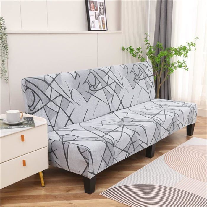 Housse Clic Clac Élastique Canapé 3 Places Sans Bras Extensible Antidérapant 190-225cm Gris