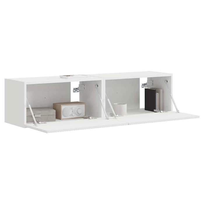 Armoire TV - Blanc - Meuble TV mural Industriel - 2 pc Blanc - Bois dingénierie - 60x31x29.5cm - Avec stockage - 69627