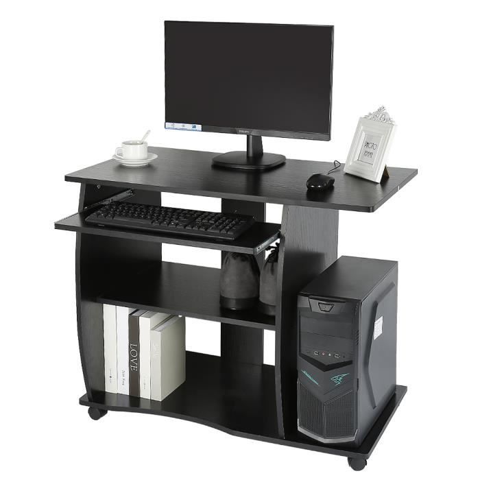 Bureau d'ordinateur * à 4 roues * noir * style moderne * mobilier de bureau