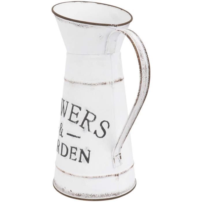 Vase Pichet En Fer Vintage Noir - 11,5x20 Cm, Anse, Usage Polyvalent | Décoration Salon Balcon Jardin Table