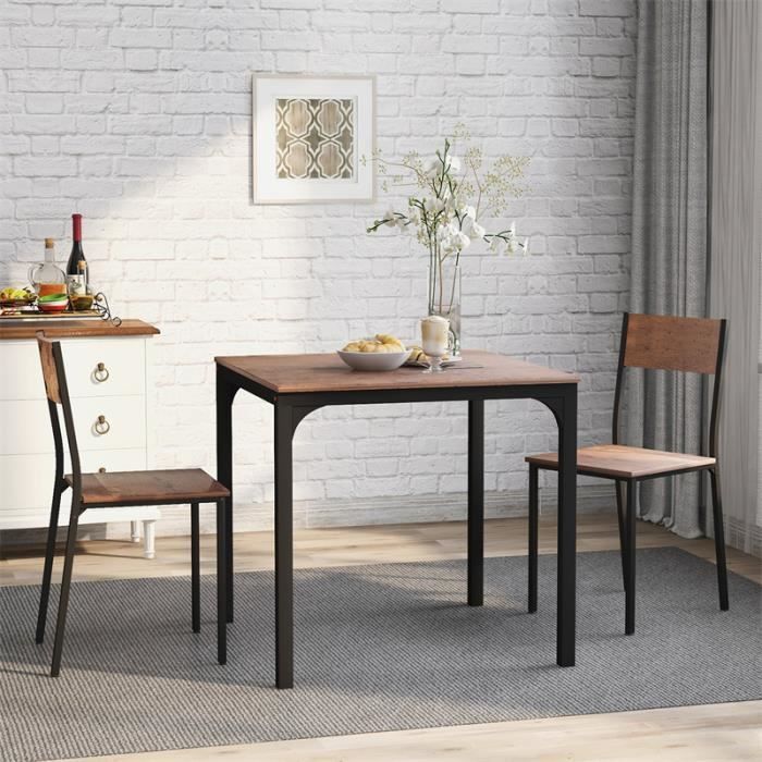 Ensemble table et chaises - Groupe de sièges table de salle à manger avec 2 chaises pour salle à manger & salon - brun vintage