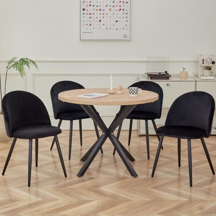 Lot de 4 chaises - Chaises de salle à manger style rétro -Pieds en métal rembourrés - 48 cm (L) x 43 cm (P) x 80 cm (H) -Noir