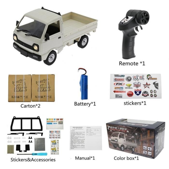 rcxperts WPL D12 Mini camion radiocommandé 1:16 pour adultes, voiture télécommandée 2,4 G 4 CH tout-terrain, véhicule RC Drift Crawler avec lumières, 1 batterie rcxperts WPL D12 Mini camion radiocommandé 1:16 pour adultes, voiture télécommandée 2,4 G 4 CH tout-terrain, véhicule RC Drift Crawler avec lumières, 1 batterie
