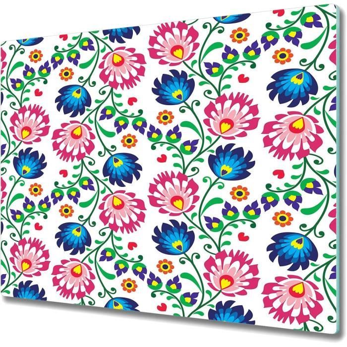 Protection Plaque Induction / Planche à Découper 80x52cm Verre Trempé - Motif Fleurs De Rose