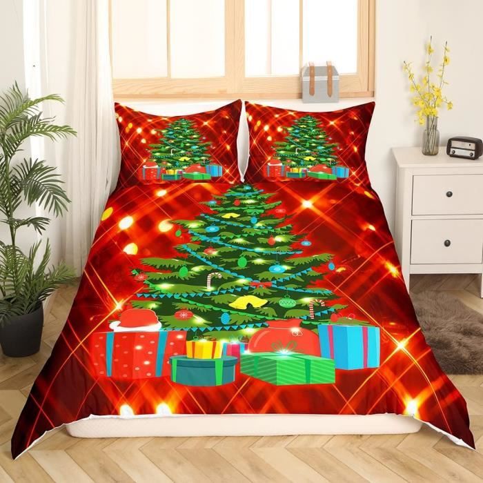 Housse De Couette Père Noël Dans La Neige Fusion 140x200 Cm - Literie De Noël Magique Avec Taie D'Oreiller