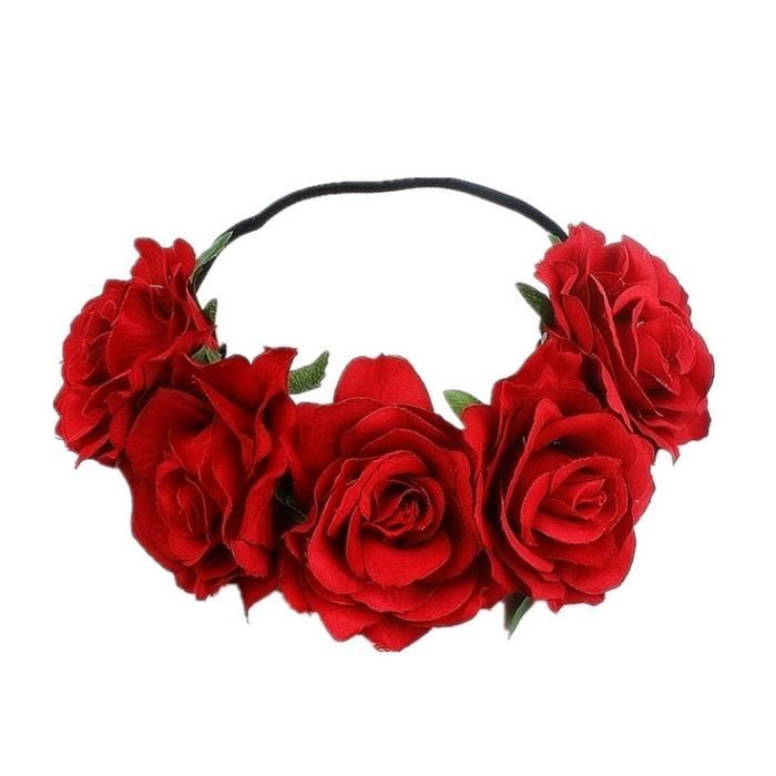 IYOU Fleur Fille Accessoires pour Cheveux Rose Fleur Feuille Bandeau Date  D'anniversaire Communion Morceau de Cheveux Casque pour Princesse Costume