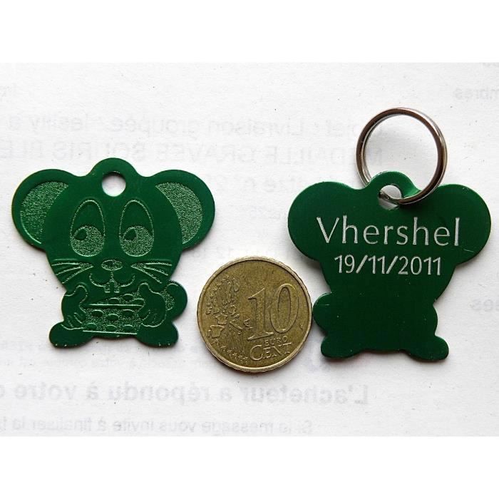 1 MÉDAILLE gravée souris verte pour chat chien personnalisée