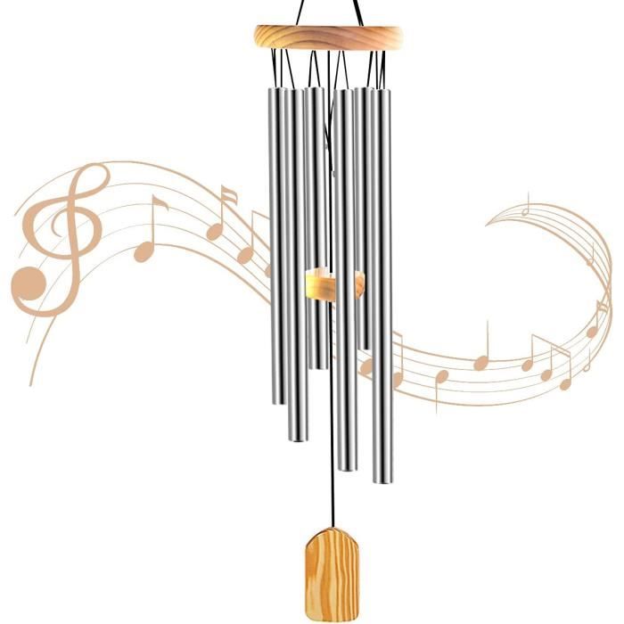 Carillon Éolien Extérieur 90cm 6 Tubes Aluminium - Décoration Jardin Et Balcon