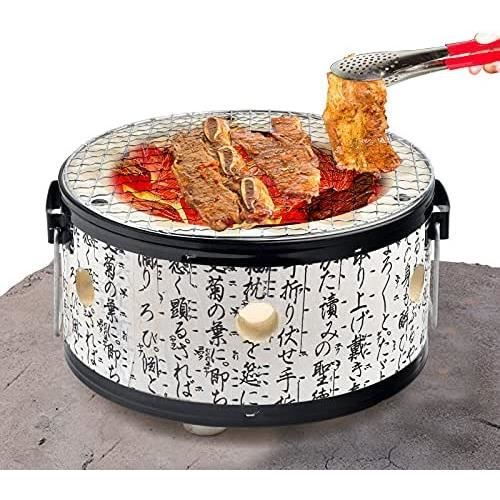 Barbecue De Table Japonais En Céramique – Grille Métallique, Base En Bois – Pour Pique-nique, Jardin, Camping