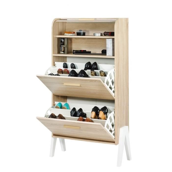 Meuble A Chaussures Vintage Rideau Chene Portes Chene Coloris Des Pieds Pieds Blancs Achat Vente Meuble A