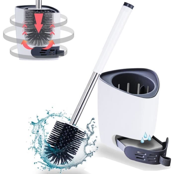 BASHLWUA Brosse WC TPR Silicone Et Support, Brosse De Toilettes Détachable à Manche Long, Montage Au