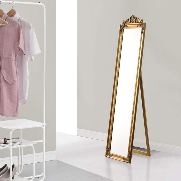 Miroir de Grande Taille sur Pied Psyché Inclinable Solide Cadre Style Baroque Bois dEucalyptus 160 x 40 cm Doré [695]