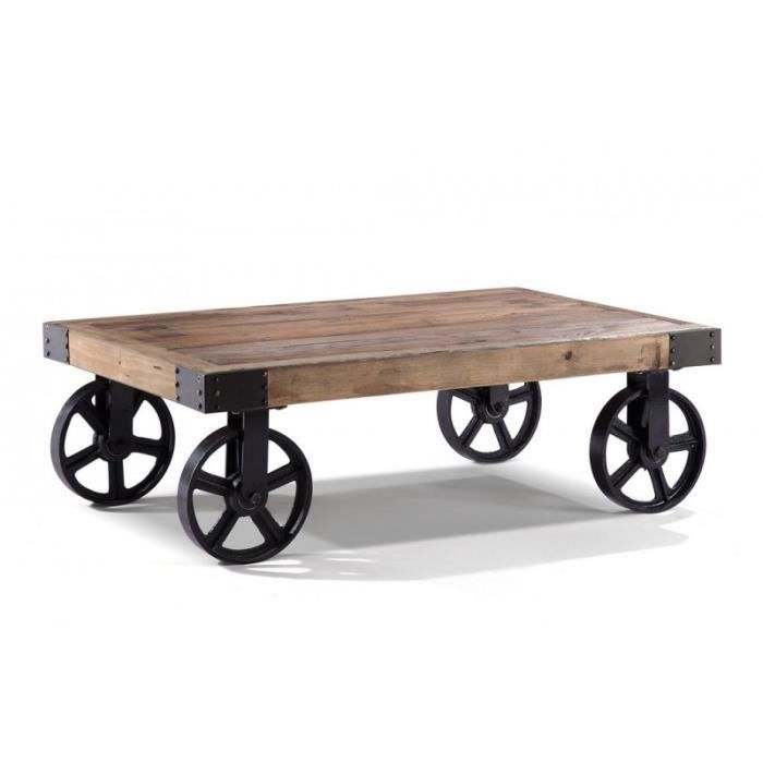 Table Basse A Roulettes Style Industriel Heritage Achat