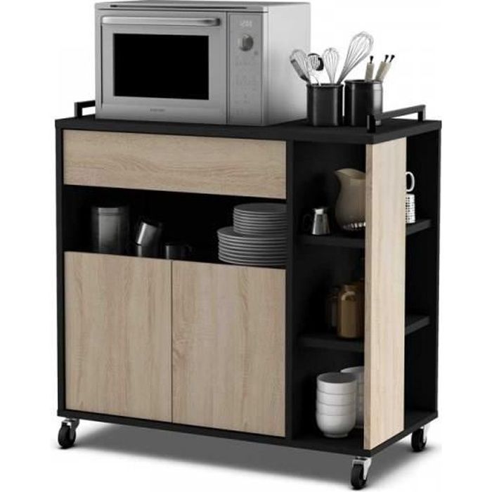 desserte de cuisine sur roulettes chene noir mobo noir bois l 78 4 x l 39 6 x h 79 cm desserte de cuisine cdiscount maison