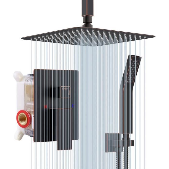 Rainsworth Système de douche en bronze brossé 30 cm avec mitigeur de douche dissimulé Technologie avancée dinjection dair Installation facile Respectueux de lenvironnement 