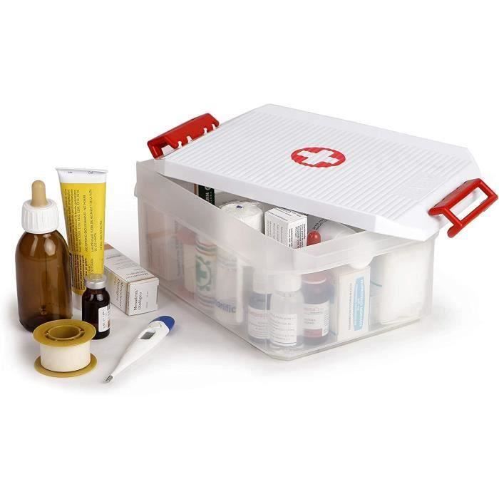 Boîte à Pharmacie Transparente - Dimensions 19.5x11x11.5 Cm - Plastique PP - Poignée Portable - Rangement Médicaments, Premiers Secours - 7