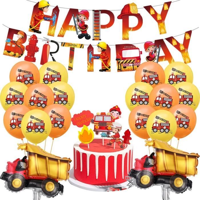 Kit Deco Nniversaire Pompier Garcon Decorations Luminium Ballon Pompier Camion Pompier Joyeux Decor Gateau Nniversaire Banniere Cami Cdiscount Maison