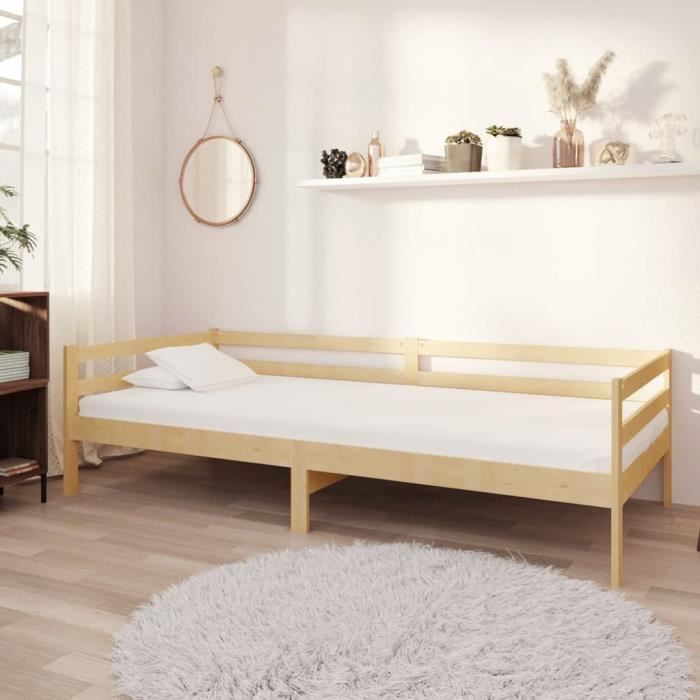 Lit enfant adulte - JILI - Brun NEW - Sommier inclus - Bois massif - 90x200 cm Lit enfant adulte - JILI - Brun NEW - Sommier inclus - Bois massif - 90x200 cm