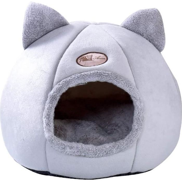 Niche pour Chat - Nid de Chat Antidérapant - Doux et Chaud - Amovible - Pliable - Gris