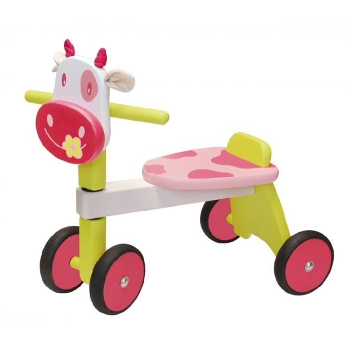 V lo en bois pour b b Vache Rose 4 roues 18 mois 3 ans