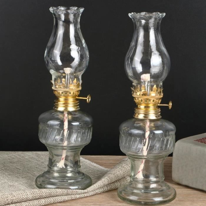 lampe à huile pour kerosene rétro, 2 ensembles de lampes transparentes en verre de style vintage, décor de c