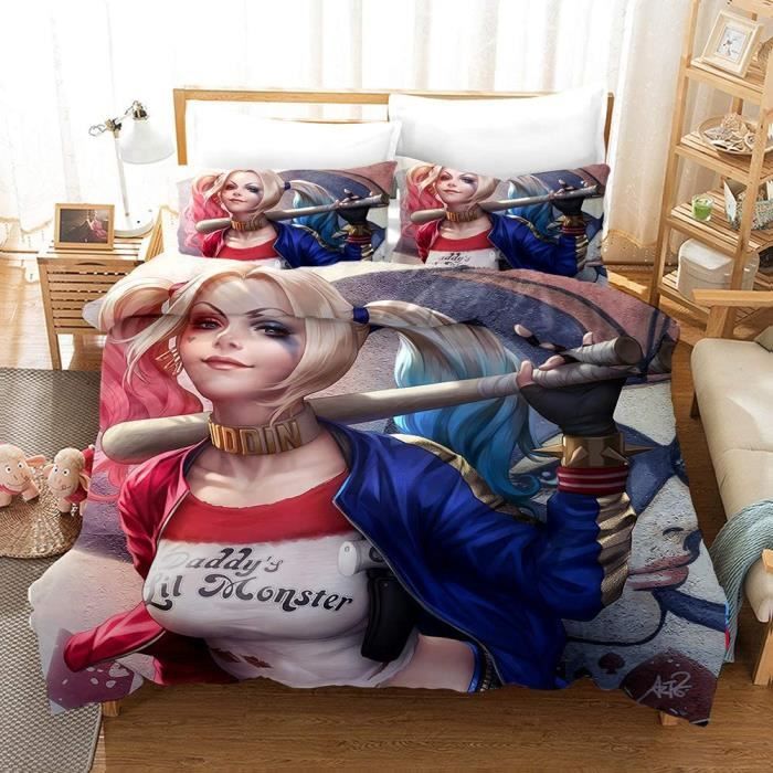 Parure De Lit Joker Harley Quinn Microfibre - Housse De Couette + Taie(s) - Taille Simple à Super King - Impressions 3D Vives - 8