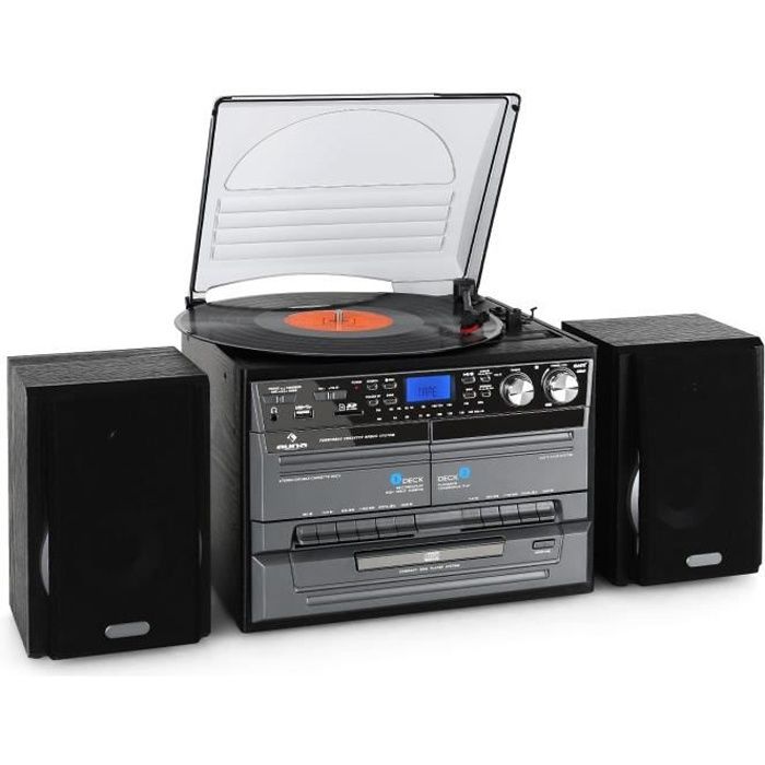 Chaîne Hifi Auna avec platine vinyle K7 lecteur CD lecteur vinyle mini chaine hifi radio FM USB MP3 SD - Noir