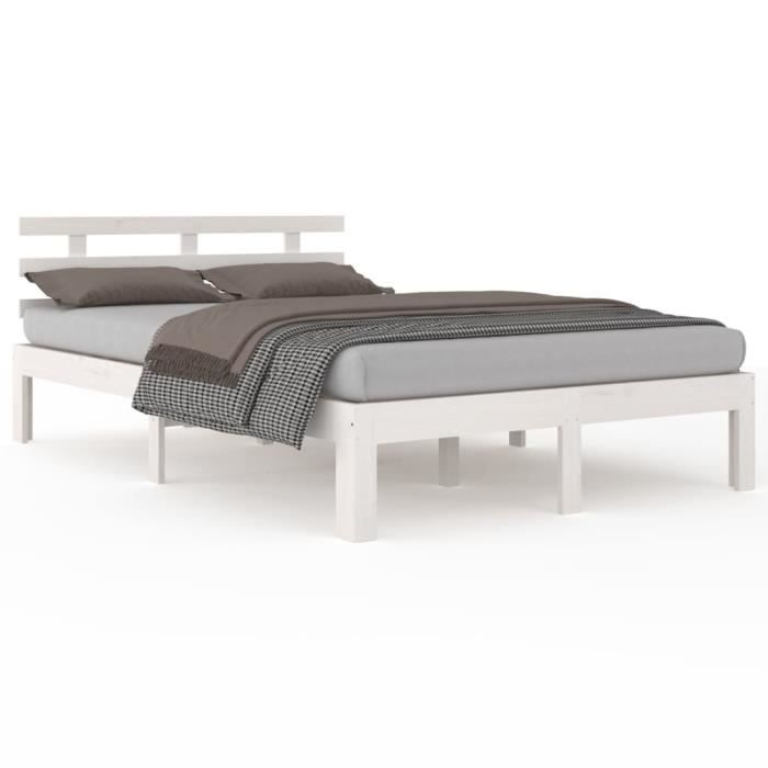 BET Cadre de lit Blanc Bois massif 140x190 cm BET9306191901524