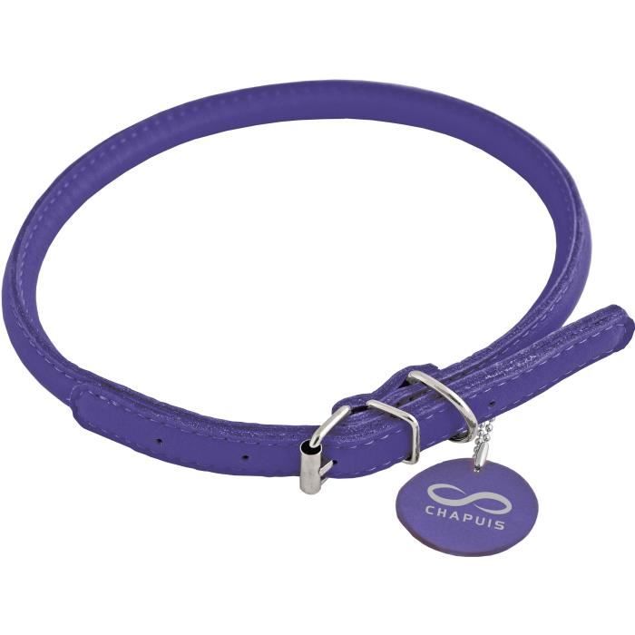 Meilleurs prix pour CHAPUIS SELLERIE Collier réglable rond Glamour pour chien - Cuir violet - ø8 mm - L25-33 cm - Taille S