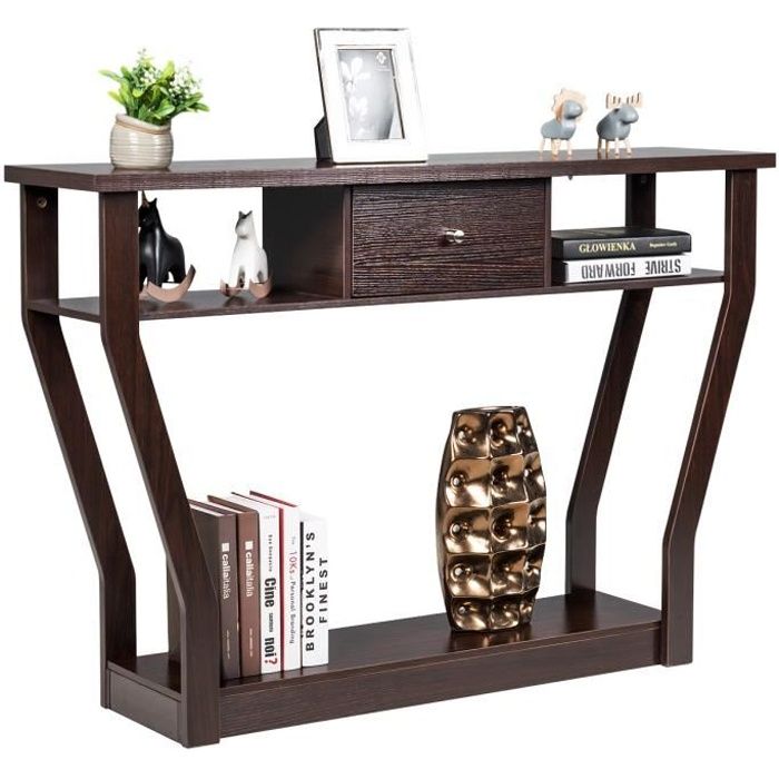 table console - costway - 120x30x81cm - 1 tiroir - style campagne - meuble d'entrée marron