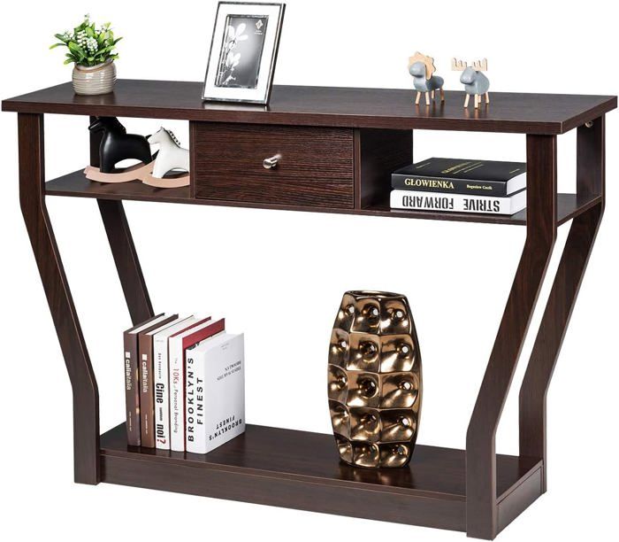 Costway Table Console Meuble D Entree En Mdf Avec Un Tiroir Et 3 Compartiments Pour Rangement Table D Appoint Pour Salon 120x30x81cm Cdiscount Maison