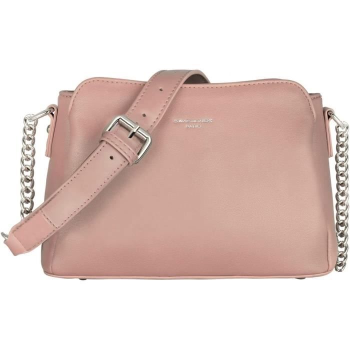 Sac bandoulière - David Jones - Petit Sac Epaule Multipoche Cuir PU Femme - 3 Compartiments - Rose