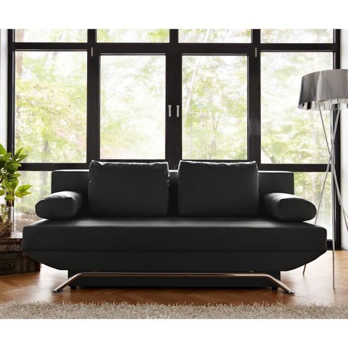 canapé-lit delife cady noir 2 places 90x200cm - fonction lit et canapé-lit avec compartiment de rangement