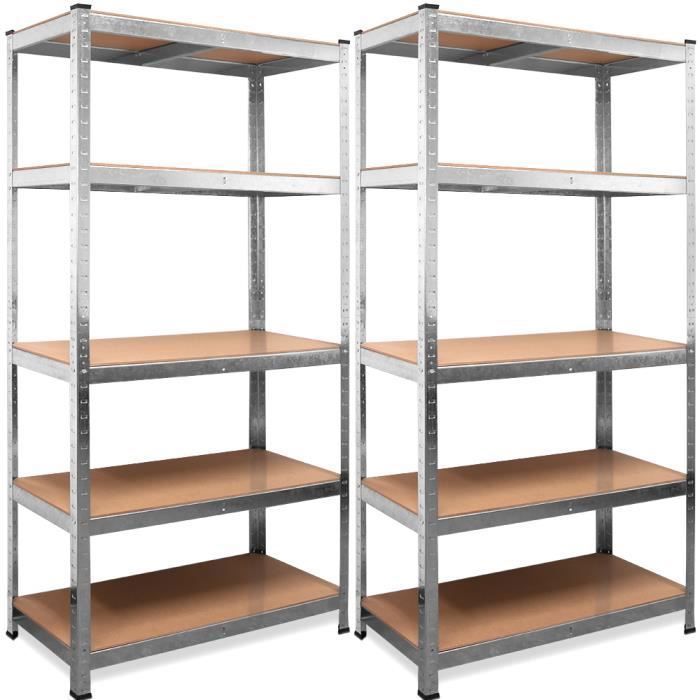 Étagère Charge Lourde Double - Lot de 2 • 180x90x40 cm • 5 Plateaux / 875 KG Max