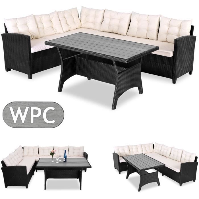 Salon Canape D Angle En Polyrotin Avec Table En Bois Composite