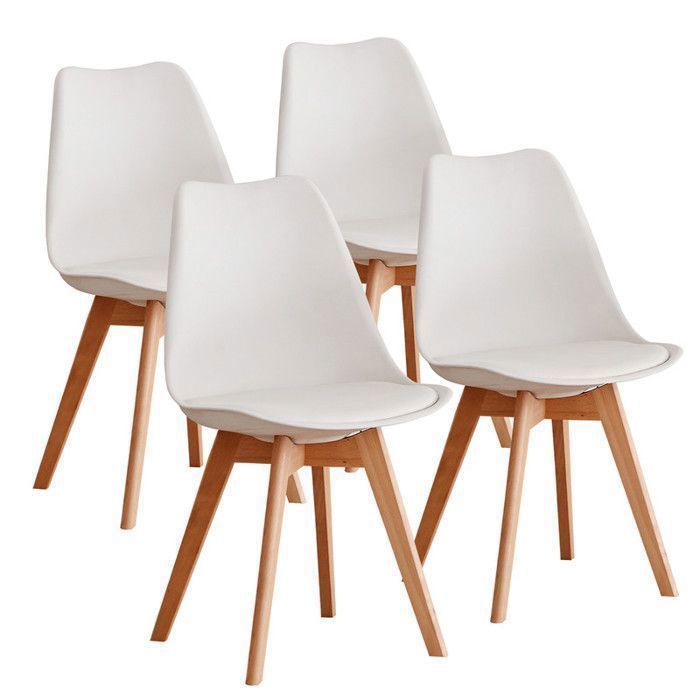 Lot de 4 Chaises - DOWISDOLY - Chaises Scandinaves - Assise rembourrée - Ergonomique-L 49x P 42xH 83 cm (Blanc)