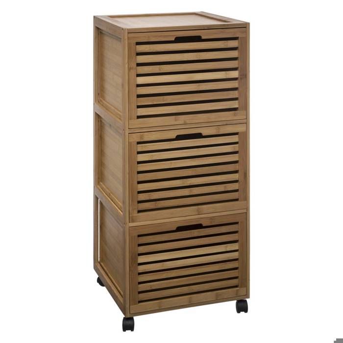 Five Meuble De Salle Bain 3 Tiroirs En Bambou Et Melamine H 91