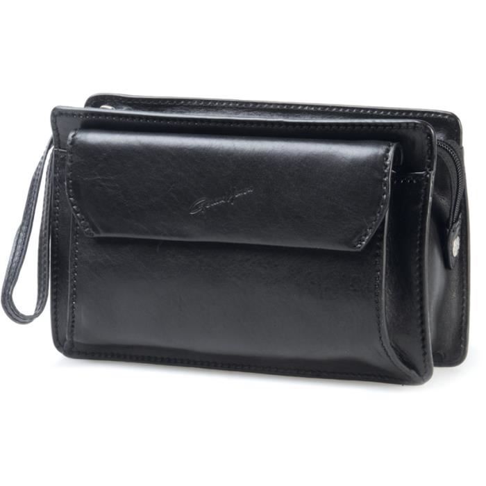 Pochette en cuir noir Gerard Henon New Master GH 5501 Fermeture zippee Homme Noir Cdiscount Bagagerie Maroquinerie