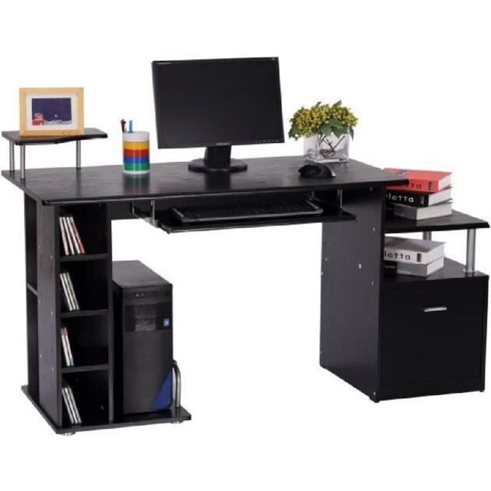 Bureau pour ordinateur table meuble pc informatique en mdf noir - Cdiscount  Maison
