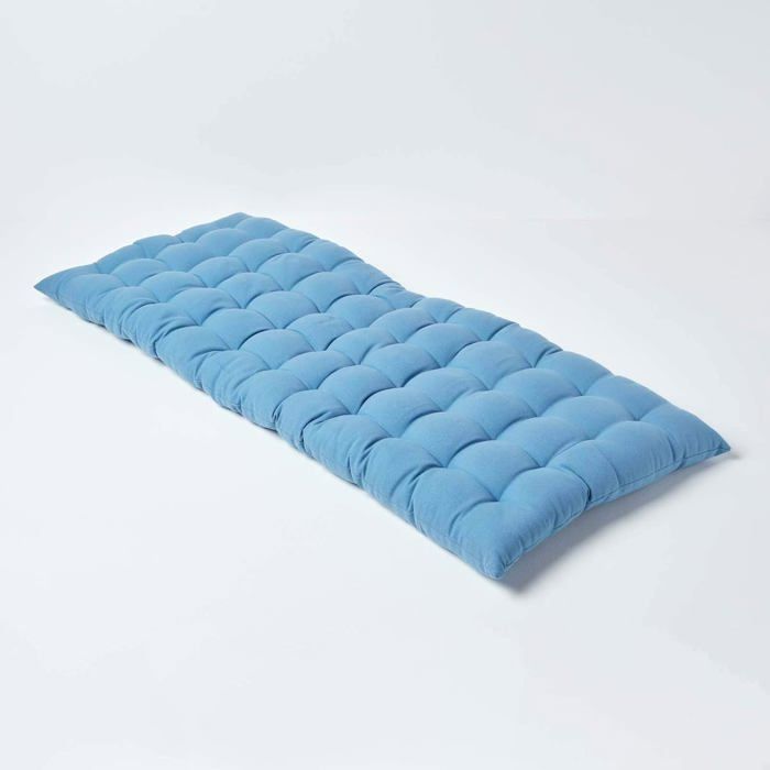 Coussin pour banc de jardin - HOMESCAPES – Bleu foncé – 108 x 42 x 5 cm – Matelas de sol – Coton et polyester – Extérieur Coussin pour banc de jardin - HOMESCAPES – Bleu foncé – 108 x 42 x 5 cm – Matelas de sol – Coton et polyester – Extérieur