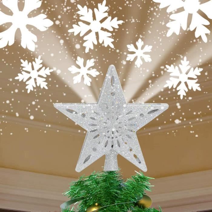 Pointe De Sapin Noël Flocon Neige LED - Projecteur Rotatif Motifs - Cimier Arbre Noël - ILitLuk