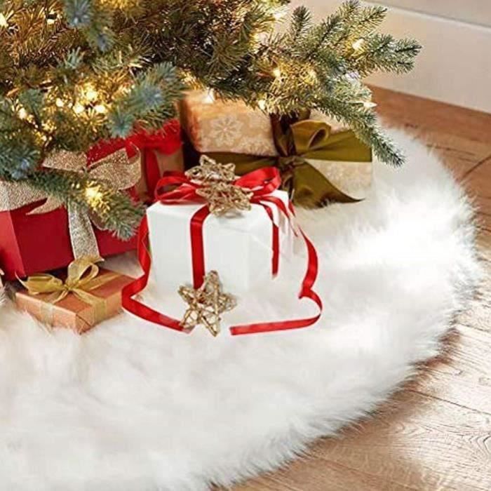 Jupe De Sapin De Noël Blanche 90cm CaiTang - Tapis Flocons Neige Dorés Pour Décorations Noël