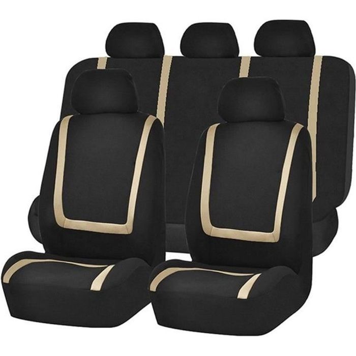 #STR 9 pcs-set Housse de siège de voiture universelle respirante douce et chaude - noir et beige