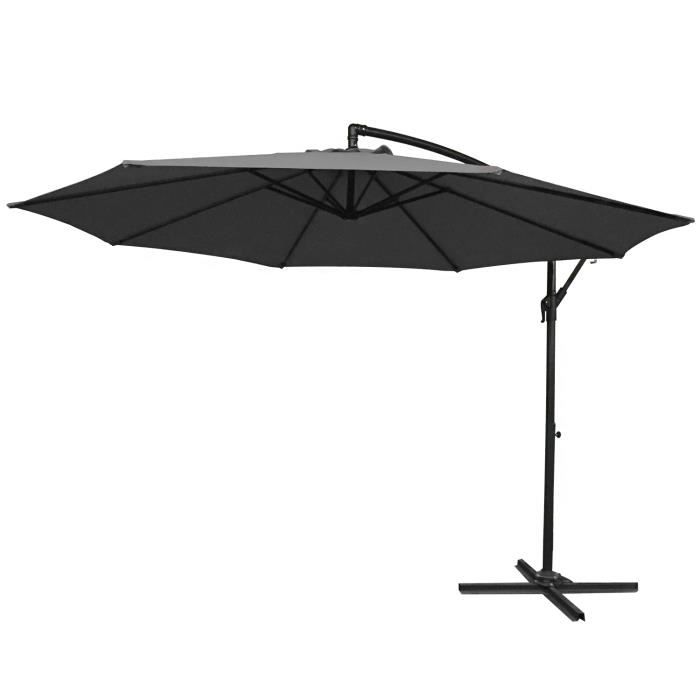 Mctech ø300 Cm Alu Parasol De Plage à Manivelle Inclinable Marché Parasol De Patio Avec Protection Anti Uv 40 Gris Foncé