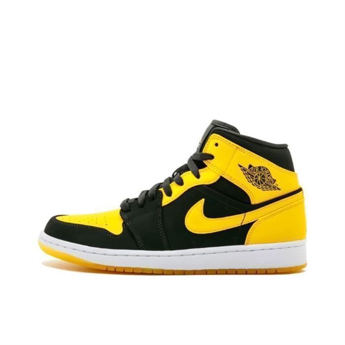 Basket Air Jordan 1 Noir et Jaune Air Jordan Homme Lacets Cuir Plat Couleurs multiples Cdiscount Chaussures