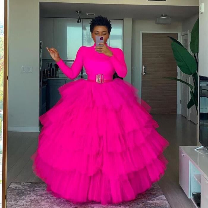 Jupe longue en tulle drapé pour femme,rose vif,très luxuriante,pour ...