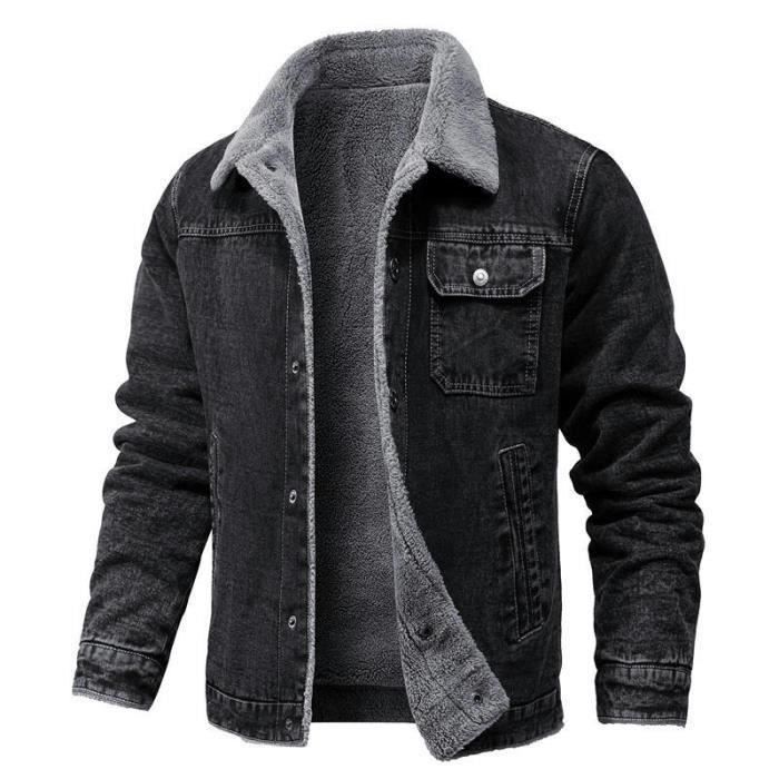 Blouson en jeans homme vintage double polaire KJEHOME couleur unie automne hiver Noir Cdiscount Pret a Porter